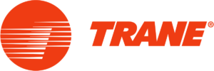 Trane logo with an orange circular graphic on the left and the word "TRANE" in bold orange letters on the right.