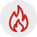 Red flame icon centered on a light gray circular background.